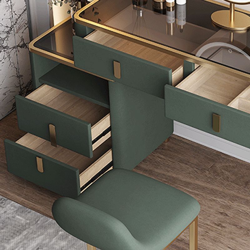 Glass Top Dressing Table Solid Wood Green Make-up Vanity with Drawers