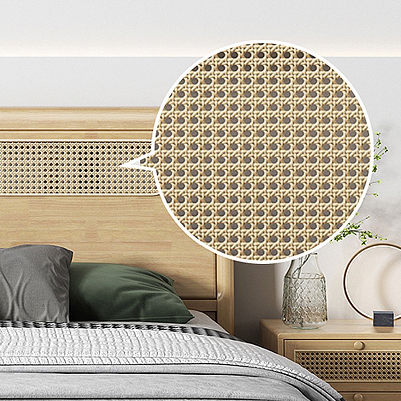 Rectangular Natural Standard Bed Solid Wood and Rattan Panel Bed Rubberwood Clearhalo 'Bedroom Furniture' 'Beds' 'furn' 'furn_beds' 'Furniture' 1200x1200_5f8afe48-88ca-4af3-8092-37895868892f