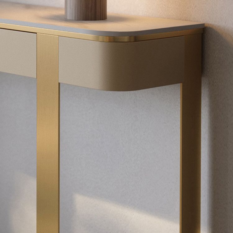 14 inch Wide Glam Console Table Stone Half Moon Accent Table