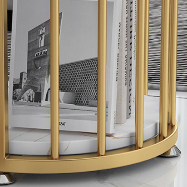 Glam White Stone Pub Bar Table Indoor Iron Double Pedestal Bar Dining Table with 2-Shelf Clearhalo 'Bar Furniture' 'Bar Tables' 'bar_tables' 'furn' 'furn_bar_tables' 'Furniture' 'furniture_bar_tables' 'Kitchen & Dining Furniture' 1200x1200_5f94fe1c-835d-4ad9-873a-c9d132bac541