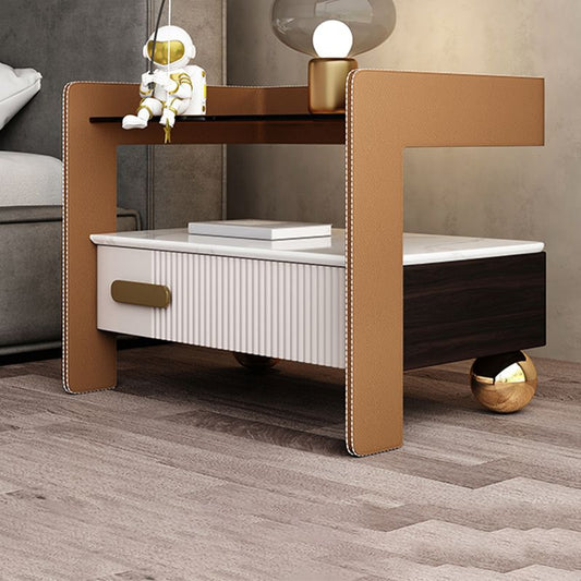 Moderner 18 -Zoll -Nachttisch -Glas -Top Massivholz Faux Leder Nachttisch