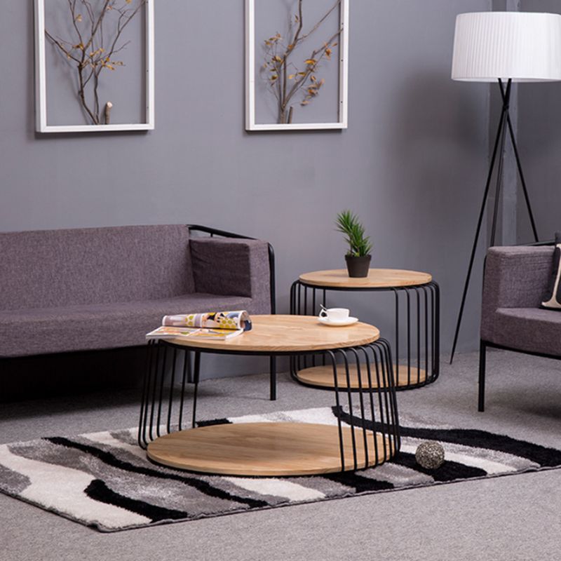 Nordic Solid Wood Round Coffee Cocktail Table with Floor Shelf Clearhalo 'Coffee & Accent Tables' 'Coffee Tables' 'coffee_tables' 'furn' 'furn_coffee_tables' 'Furniture' 'Living Room Furniture' 1200x1200_5f970ec1-ea82-4df6-9cca-109eb733cb66