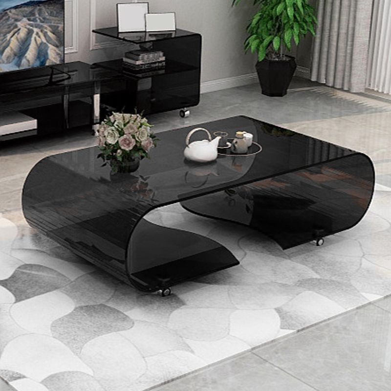 Modern Style Glass Top Coffee Cocktail Table with Storage Shelf Clearhalo 'Coffee & Accent Tables' 'Coffee Tables' 'coffee_tables' 'furn' 'furn_coffee_tables' 'Furniture' 'Living Room Furniture' 1200x1200_5f98ab17-307c-4413-baa4-433806bb1585