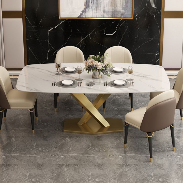 Rectangle Traditional Luxury Dining Table White Sintered Stone Table with Gold Pedestal Base Clearhalo ' dining_table' 'Dining Tables & Seating' 'Dining Tables' 'furn' 'furn_dining_table' 'Furniture' 'furniture_dining_table' 'Kitchen & Dining Furniture' 'kitchen&dining_furn' 'kitchen' 'kitchen_dining_table' 1200x1200_5f997dae-2b41-4b3a-ba90-063afe86f42c