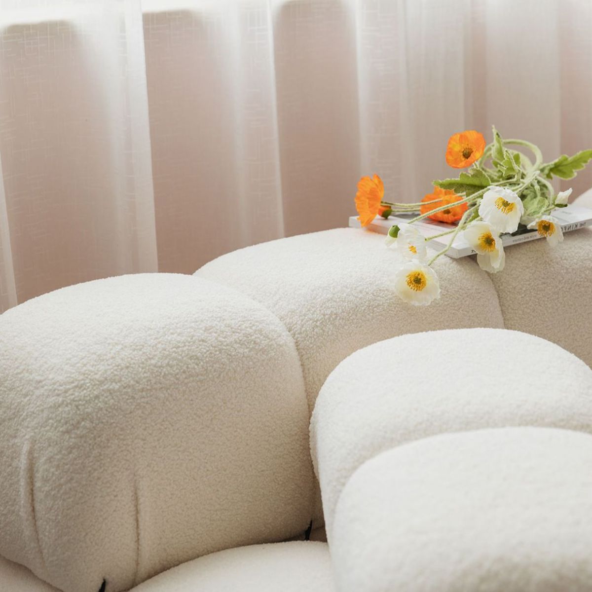 Tufted Sofa Contemporary Pillow Top Arm Tight Back Sofa in Cream