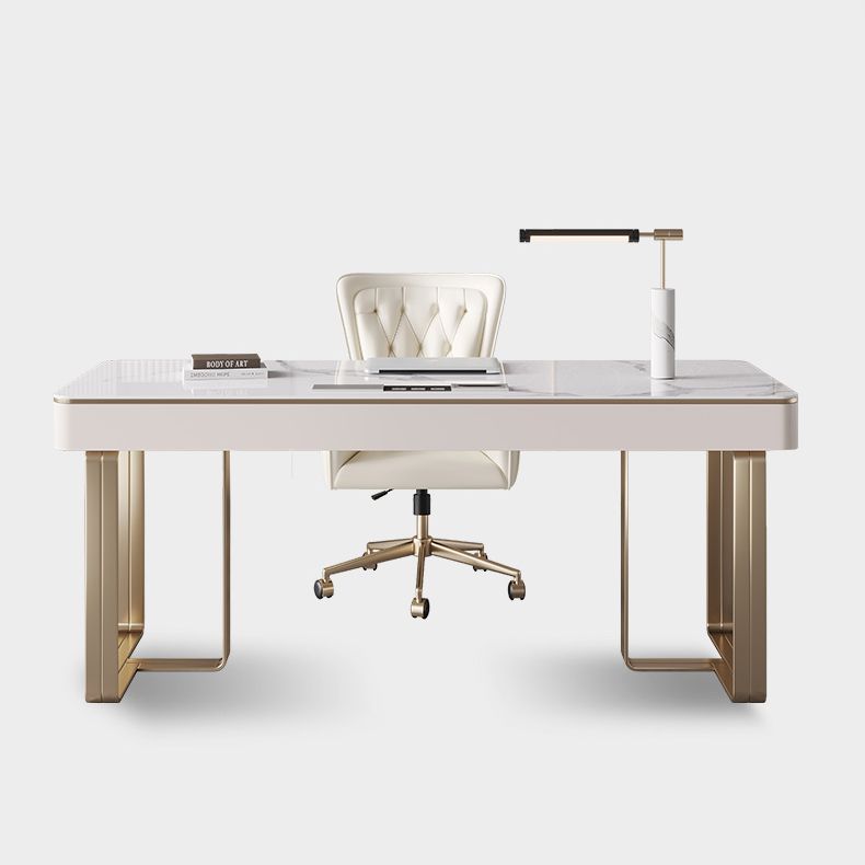 29,25 inch H Classic Glam Office Desk Curved Stone Computer Desk