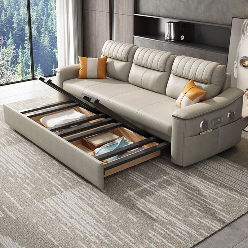 Glam Style Grey Futon Sleeper Sofa Bed with Storage and Pillow Back Clearhalo 'furn' 'furn_futons' 'Furniture' 'Futons & Daybeds' 'Futons' 'Living Room Furniture' 1200x1200_5f9b6242-d006-4930-ae6d-b2b26c8e7fb3