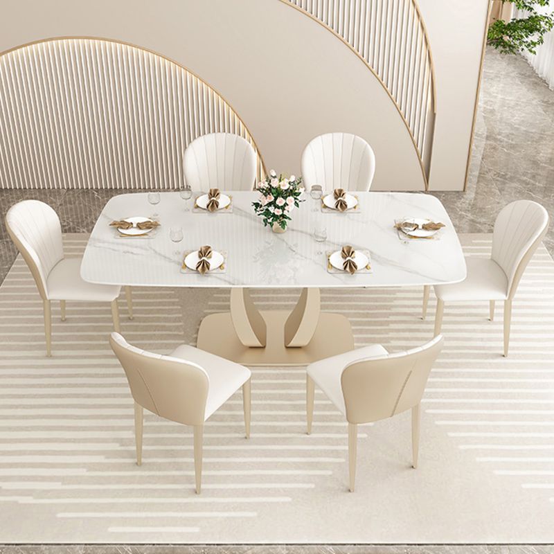Glam Style Dinner Table Stone Rectangle Dining Room Table in White Clearhalo 'Dining Tables & Seating' 'Dining Tables' 'dining_table' 'furn' 'furn_dining_table' 'Furniture' 'Kitchen & Dining Furniture' 1200x1200_5f9bee17-7587-462d-a548-e99814587e7d
