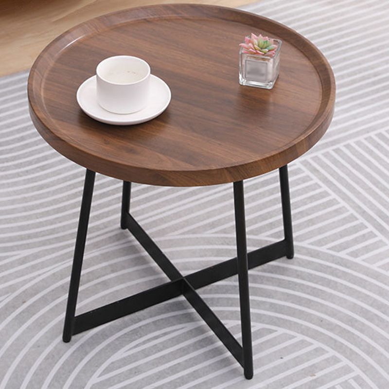 Stile moderno Black Metal Base Metal Bashing Wood/Walnut Oval/Round Table Top Side Table