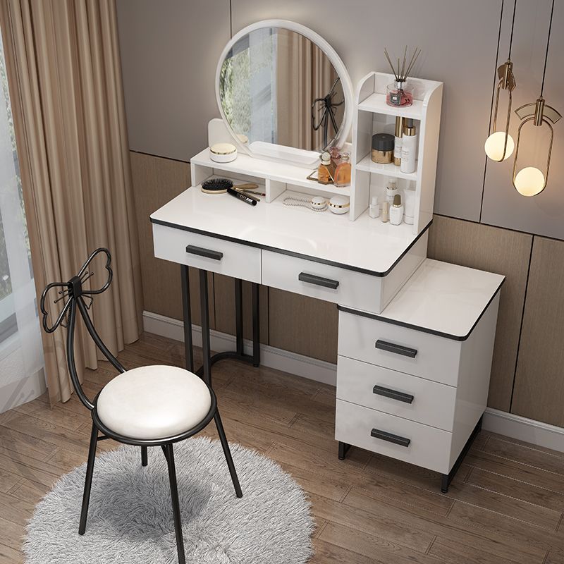 Tavolo da toeletta per trucco da letto di vanità a specchio con 5 cassetti in bianco