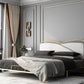 Luxurious Standard Bed in Gold Upholstered Low Profile Metal Bed