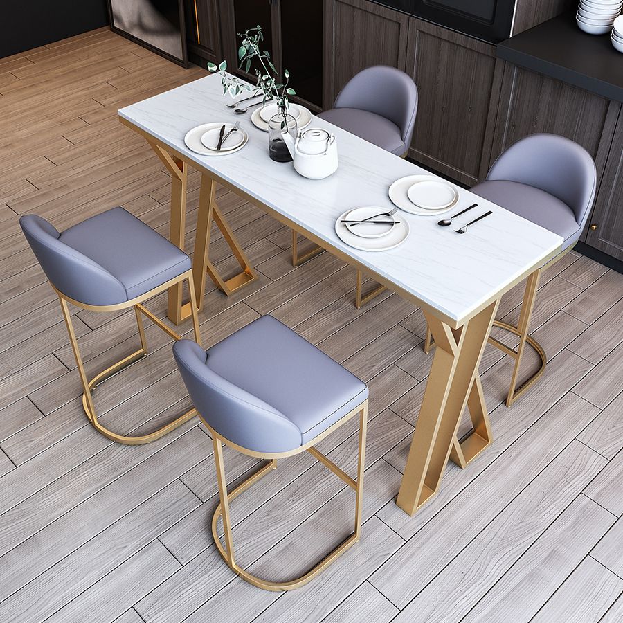 Juego de mesa de bar rectangular moderno, juego de mesa de bar de granito blanco de 1/3/5 piezas