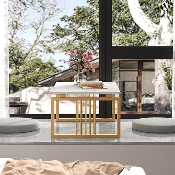 Glam Style Gold Iron Sled Base Coffee Table Rectangle Slate Table