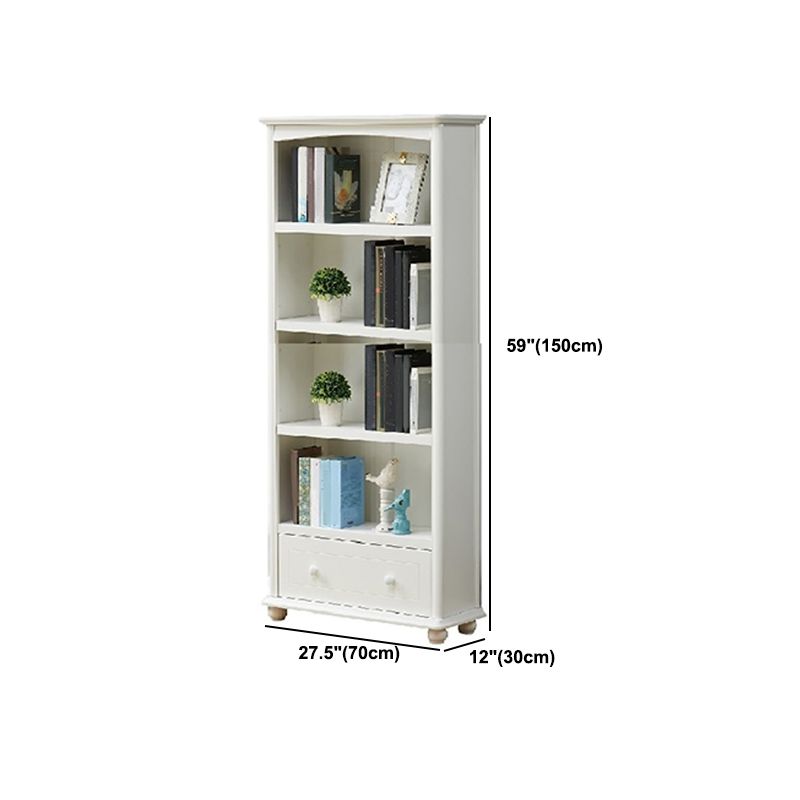 Modern Solid Wood Bookcase, White, Geometric Bookshelf for Bedroom