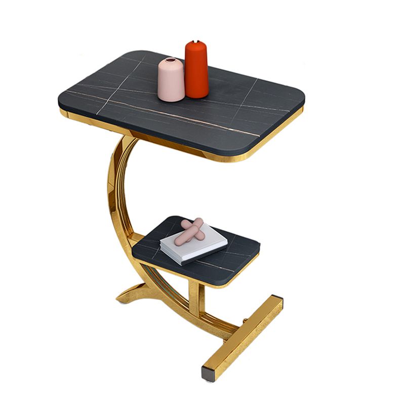 2-Tier Modernistic Metal C Side Table Slate Top Rectangular End Table Clearhalo 'Coffee & Accent Tables' 'End & Side Tables' 'end_side_tables' 'furn' 'furn_end_side_tables' 'Furniture' 'Living Room Furniture' 1200x1200_5fac88fe-c5ec-4e4e-967a-2bd1d4fa828c