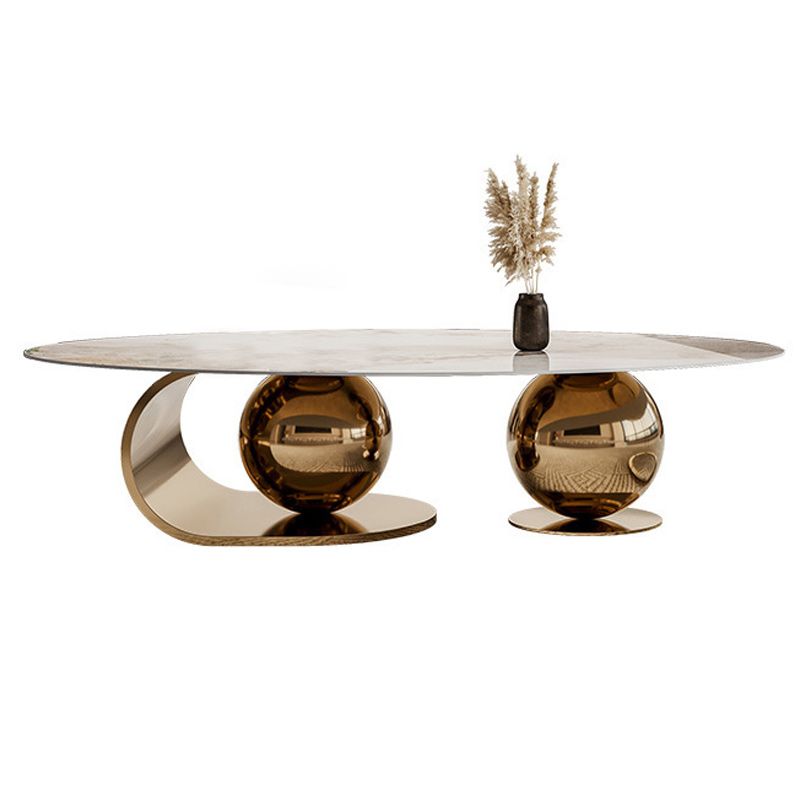 Slate Oval Coffee Table Golden Metal Frame Abstract Cocktail Table, 14.17" High Clearhalo 'Coffee & Accent Tables' 'Coffee Tables' 'coffee_tables' 'furn' 'furn_coffee_tables' 'Furniture' 'Living Room Furniture' 1200x1200_5fad4897-e246-4c58-be5a-e723055922cd