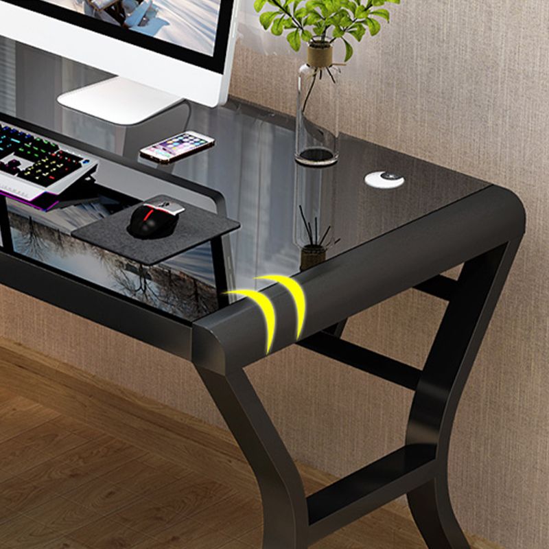 Contemporary Gaming Desk Glass Top Computer Desk with Metal Legs