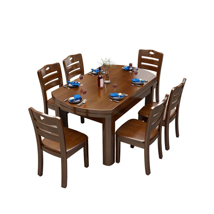 Modern Style Furniture Set 7 Pcs Round Solid Wood Dinette Table with Armless Chair
