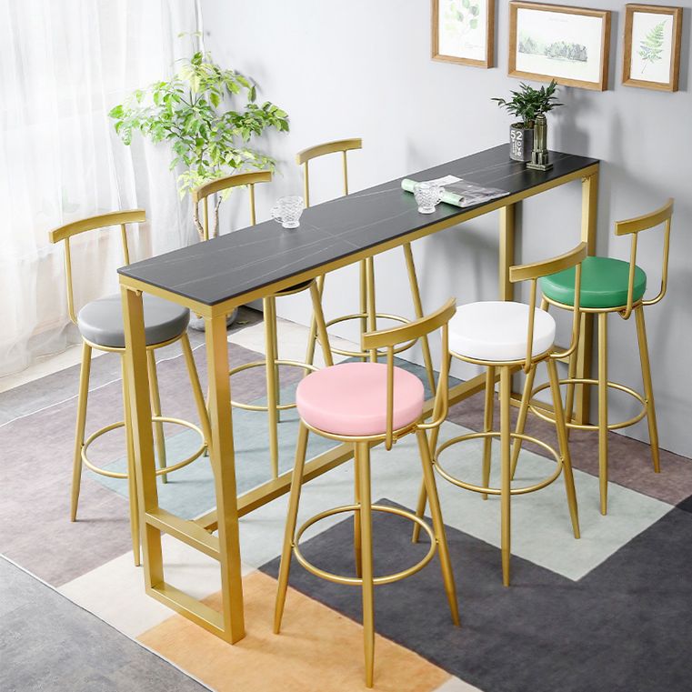 Glam Rectangle Stone Pub Bar Table Gold Iron Bar Dining Table with Trestle Pedestal Clearhalo 'Bar Furniture' 'Bar Tables' 'bar_tables' 'furn' 'furn_bar_tables' 'Furniture' 'furniture_bar_tables' 'Kitchen & Dining Furniture' 1200x1200_5fb3802f-08d3-4714-a1f4-7146426eec77