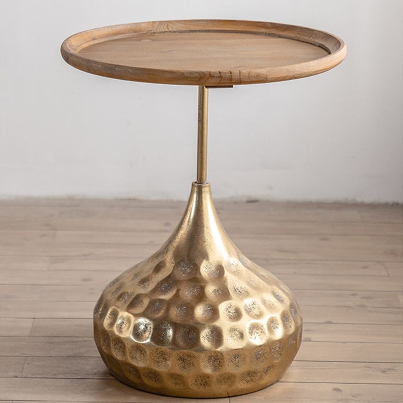 Table basse ronde en bois vieilli, table de cocktail sur pied en métal