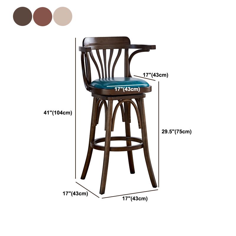 Contemporary Indoor Wood Barstool Swivel Footrest Armed Bar Stool