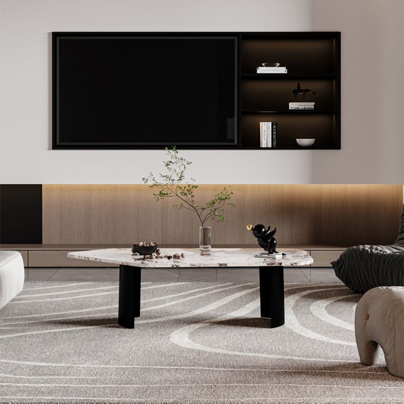 Gratis vorm met 2 poten salontafel moderne leisteen cocktailtafel in wit/goud