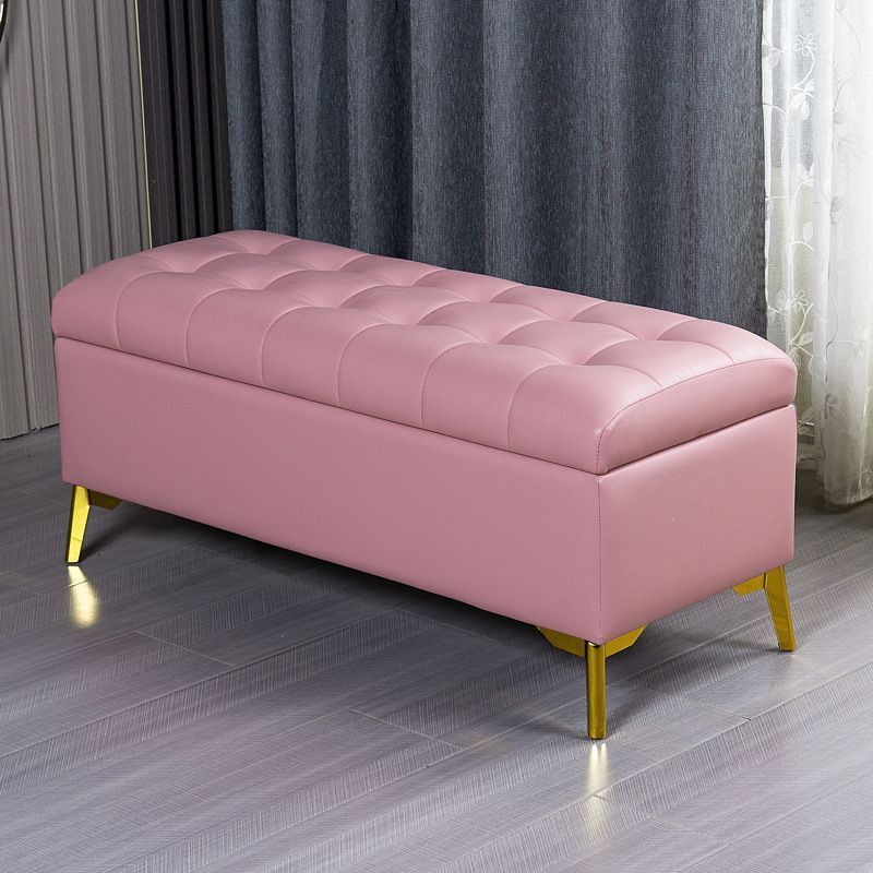 Glam Pouf Ottoman PU Leather Upholstered Solid Color Tufted Square Ottoman with Storage