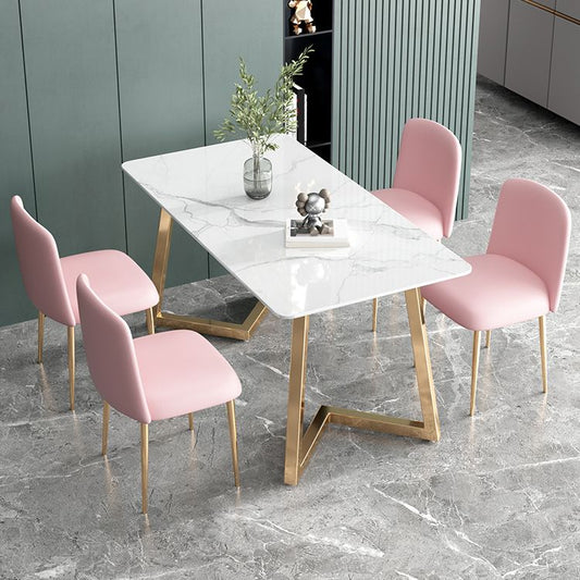 Glam Iron Dinette Set 1/2/5 Pieces Dining Table Set with Rectangle Sintered Stone Top Clearhalo 'Dining Room Sets' 'Dining Tables & Seating' 'dining_room_set' 'furn' 'furn_dining_room_set' 'Furniture' 'furniture_dining_room_set' 'Kitchen & Dining Furniture' 1200x1200_5fbd177b-01e4-4249-a537-276d0b90e103