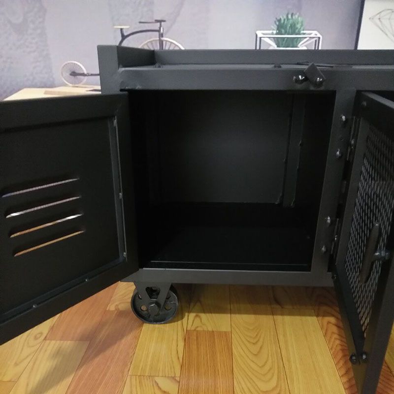 Metal Black TV Cabinet Industrial Style Home TV Stand Console with Casters Clearhalo 'furn' 'furn_tv_stands_entertainment_centers' 'Furniture' 'Living Room Furniture' 'TV Stands & Entertainment Centers' 'TV Stands & Media Storage Furniture' 'tv_stands_entertainment_centers' 1200x1200_5fbd1dba-8ef8-4215-aea3-c7ff608ac0ba
