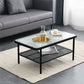 Salontafel met 4 poten, eigentijdse koffiecocktailtafel met glazen blad en plank