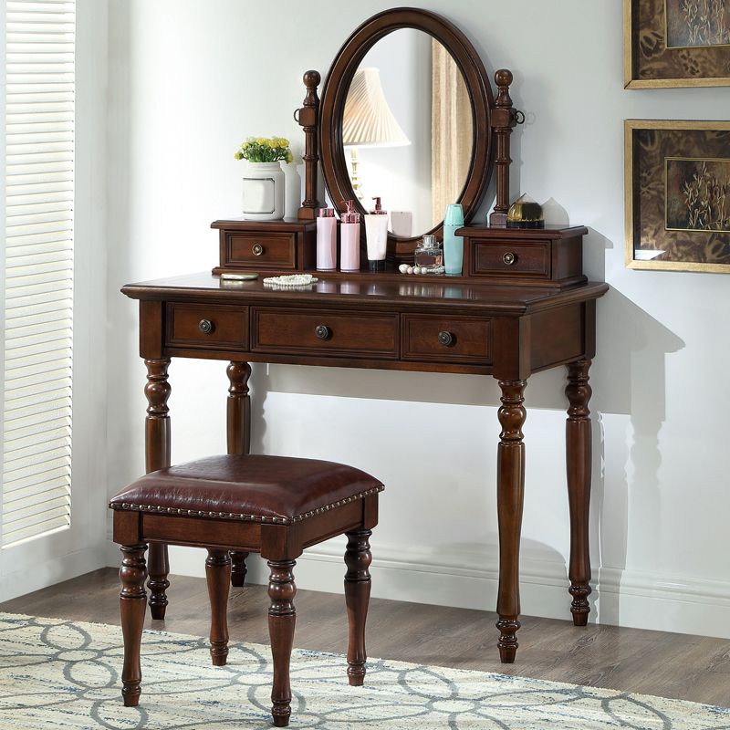 55.1"height Brown/ White Wood Makeup Vanity with Drawers and Mirror Clearhalo 'Bedroom Furniture' 'furn' 'furn_makeup_vanities' 'Furniture' 'Makeup Vanities' 'makeup_vanities' 1200x1200_5fbe07ab-01ff-42e6-bab8-1a4ffa0cdc4e