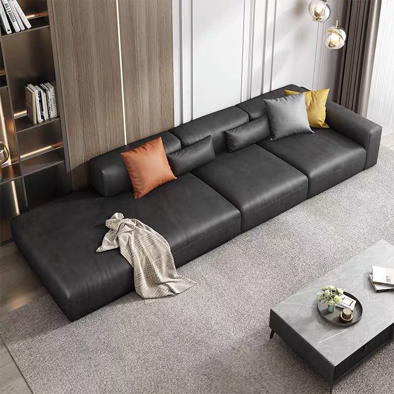 Contemporary Black Leather Sofa Tight Back Settee for Bonus Room Clearhalo 'furn' 'furn_sofas' 'Furniture' 'Living Room Furniture' 'Sofa' 'sofas' 1200x1200_5fbe5994-b0b0-45b5-a1f9-e113ac8dfa52