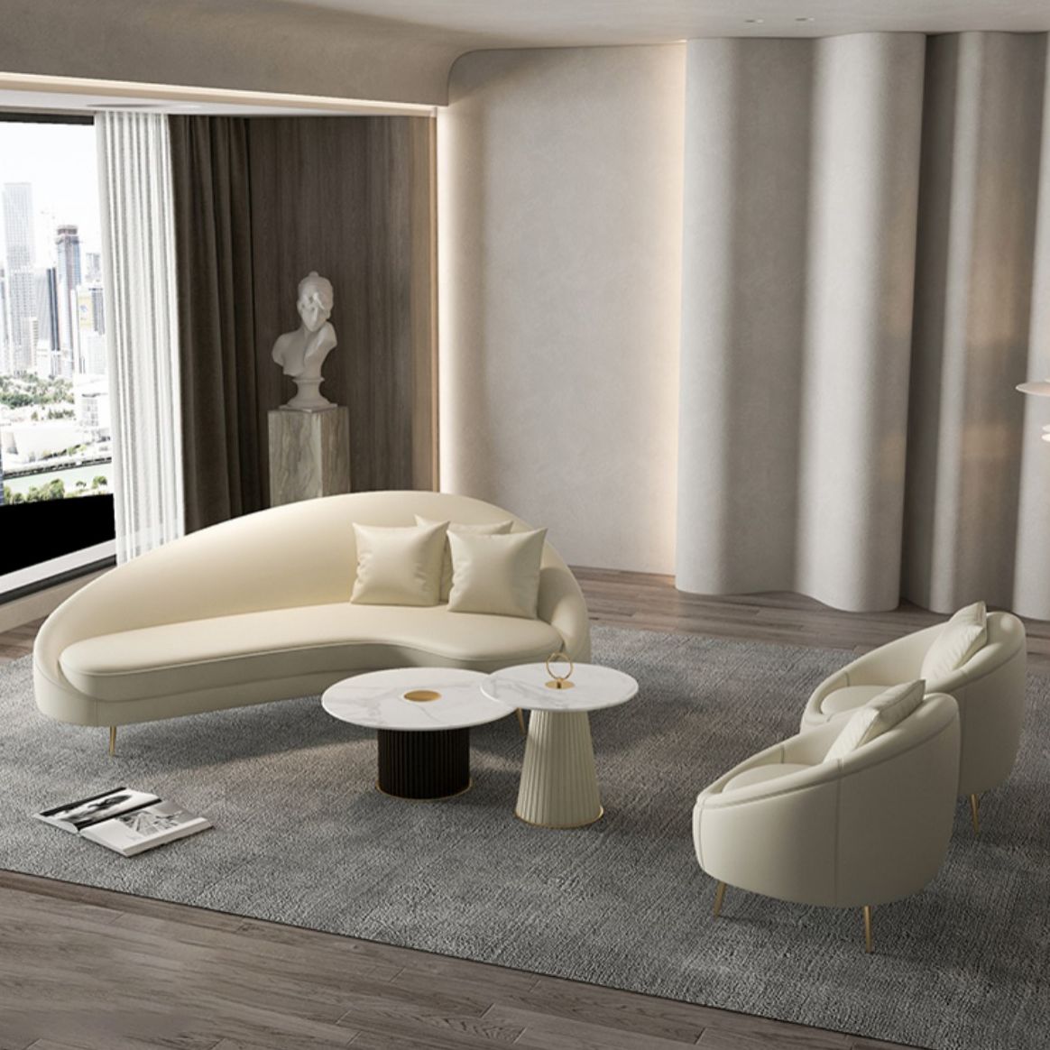 Faux Leather Curved Sofa Contemporary Sloped Arm Sofa for Living Room Clearhalo 'furn' 'furn_sofas' 'Furniture' 'Living Room Furniture' 'Sofa' 'sofas' 1200x1200_5fc30454-70c4-440d-b1d7-733a435c4456