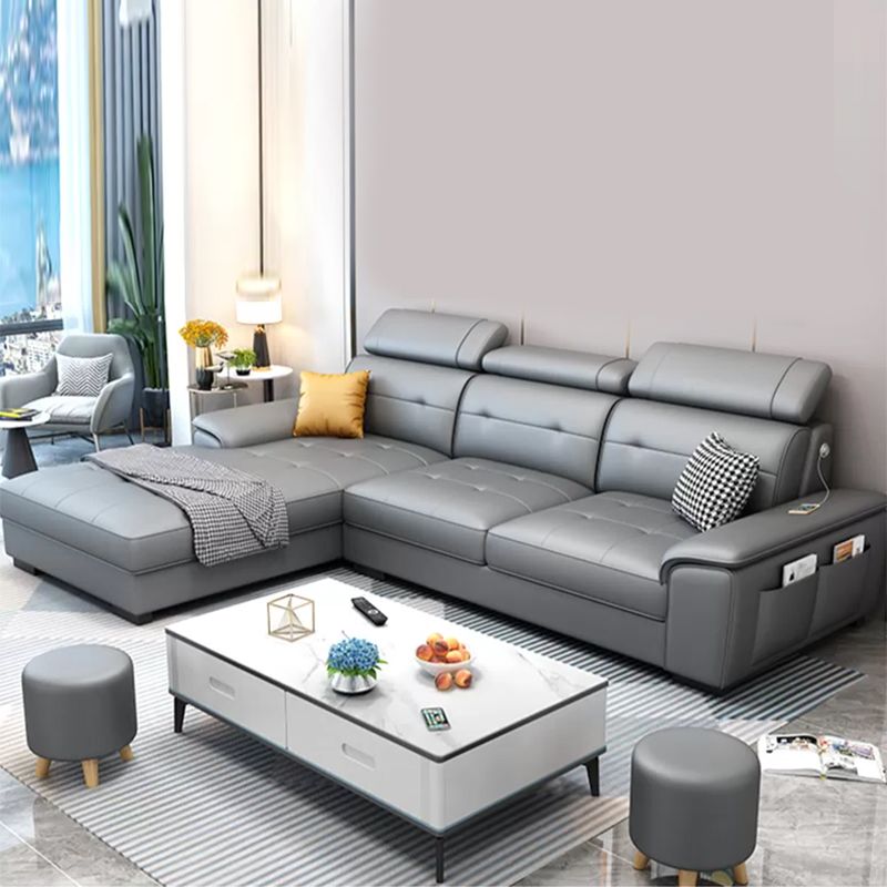 Scandinavian Faux Leather Sectional/sofa with Pillow Top Arm