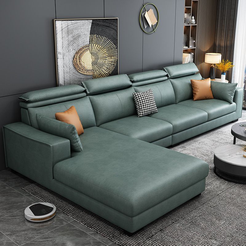 Faux Leather L-Shape Sectional Recessed Arm Sofa and Chaise with Pillowed Back Cushions Clearhalo 'furn' 'furn_sectionals' 'Furniture' 'furniture_sectionals' 'kitchen' 'kitchen_sectionals' 'Living Room Furniture' 'Sectionals' 1200x1200_5fcc07b4-530b-428d-a41d-b59bcb099fef