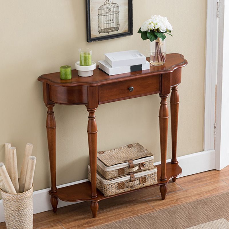 Victorian Rubber Wood Accent Table Free Form Console Sofa Table for Hall