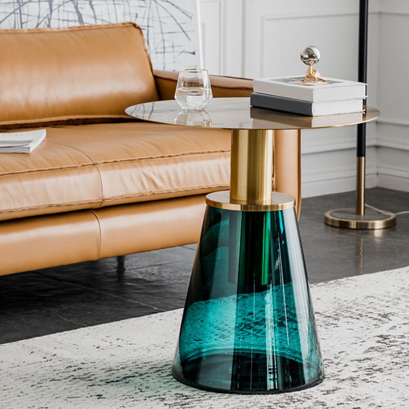 Tavolino in metallo/vetro rotondo con base laterale moderna di base a base di piedistallo
