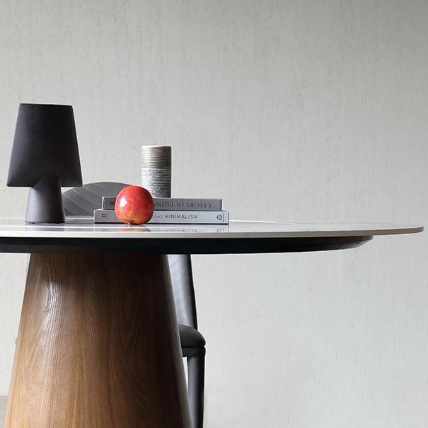 Stone Top Dining Table Modern Round Dining Table with Wood Pedestal Base without turntable Clearhalo 'Dining Tables & Seating' 'Dining Tables' 'dining_table' 'furn' 'furn_dining_table' 'Furniture' 'Kitchen & Dining Furniture' 1200x1200_5fd01fc1-2328-40c3-819a-91a2af054094