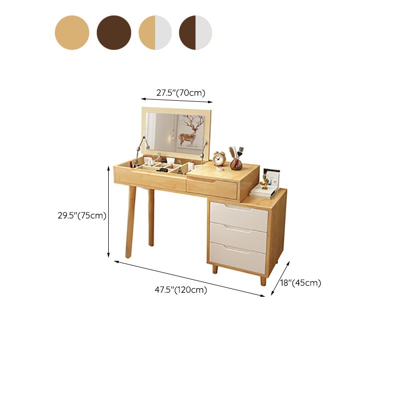 Tavolo da trucco in vanità in legno massiccio con specchio e 4 -catrawer - 17,72 "d