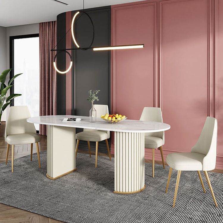 Stone Top Dining Room Table Traditional Luxury Oval Table with Sled Base