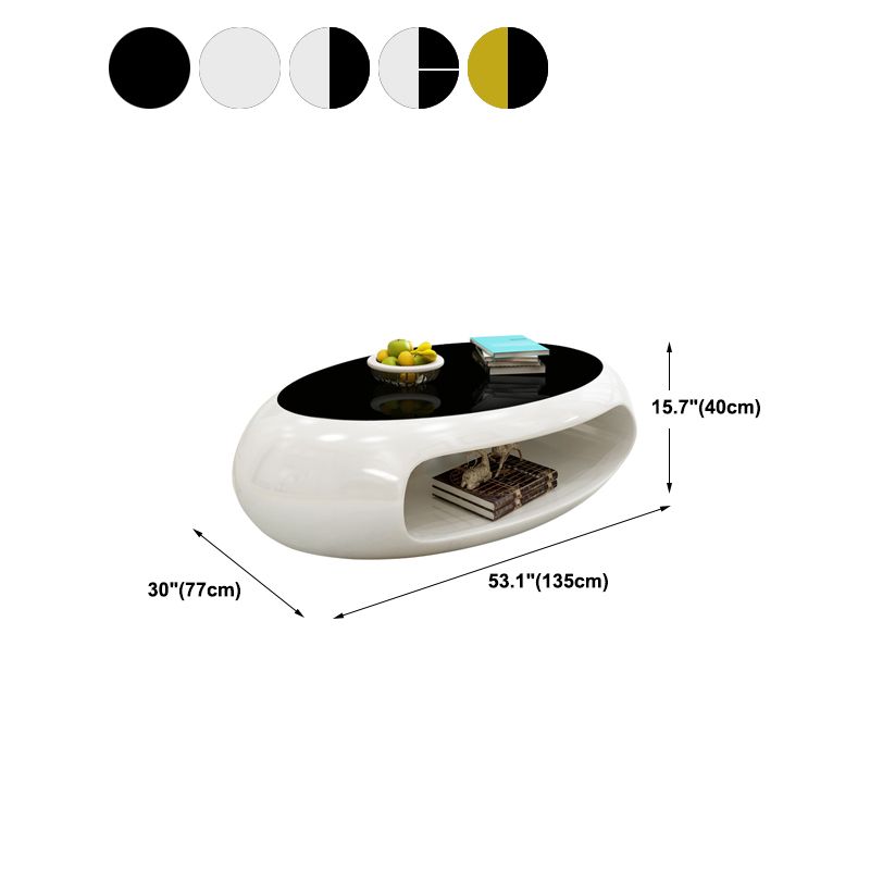 Modern Oval Coffee Table with Storage Shelf and Plastic Pedestal Base