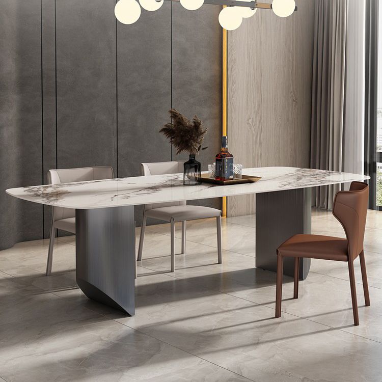 Mesa de comedor rectangular industrial Mesa de piedra sinterizada con patas de metal