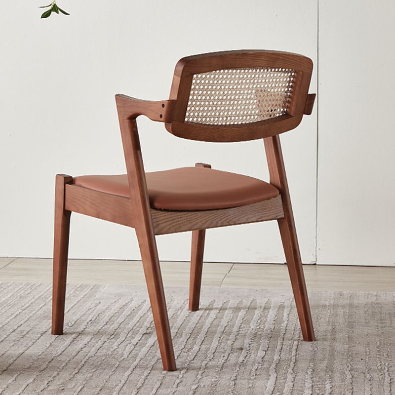 Traditional Dining Accent Chair Solid Wood and Faux Leather Arm Chair