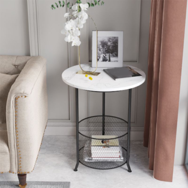 Moderno 21,6 "tavolo laterale superiore rotondo in ardesia rotondo in ferro 3 gambe tavolino con archiviazione