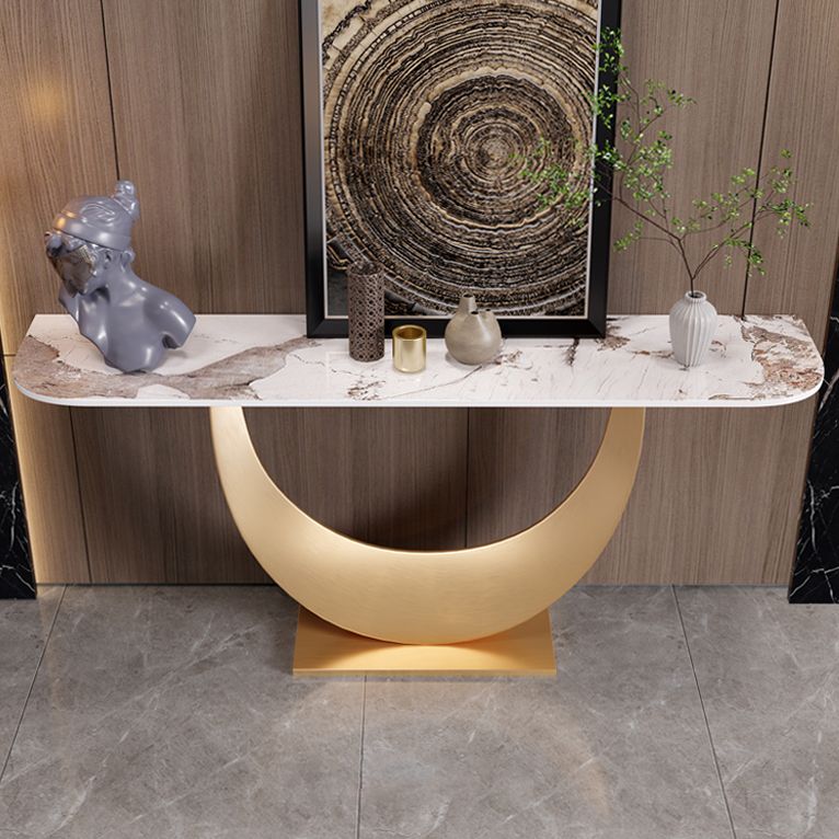Glam Stone Console Table Stainless Steel Console Sofa Table for Hall