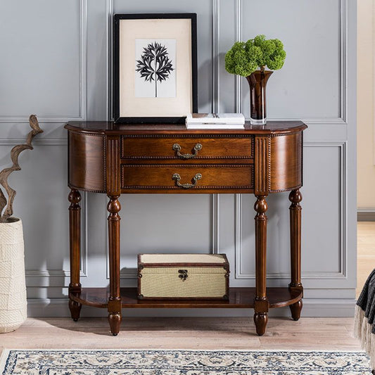 Solid Wood Half Moon Console Table 35.43-inch Tall Accent Table with 2 Drawers