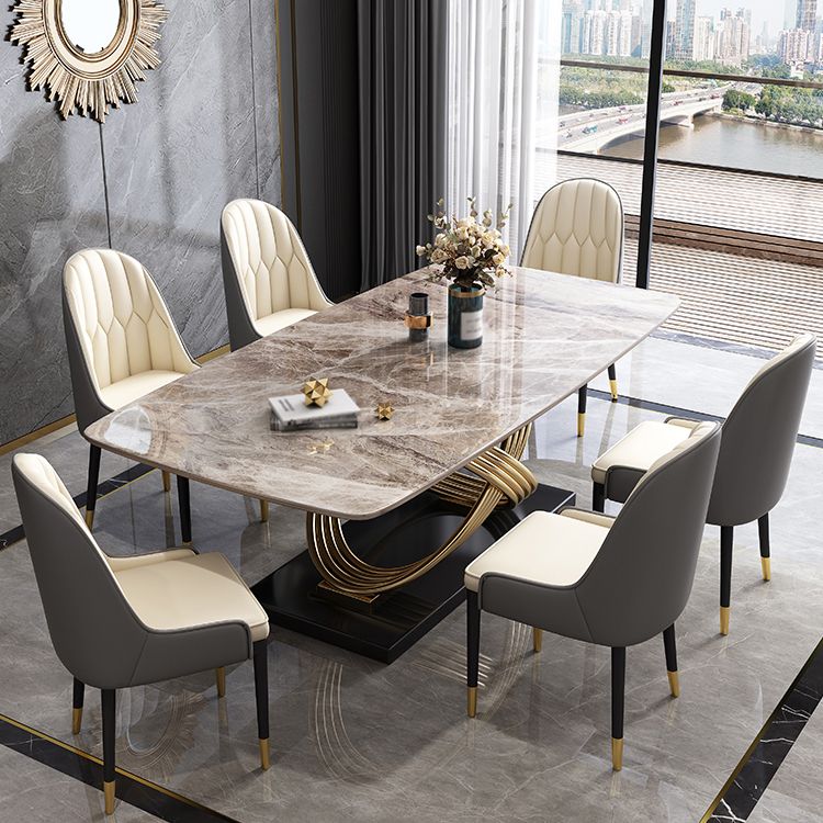 Rectangle Pedestal Dining Site Table Stone Dining Room Collection for Home Clearhalo ' dining_table' 'Dining Tables & Seating' 'Dining Tables' 'furn' 'furn_dining_table' 'Furniture' 'furniture_dining_table' 'Kitchen & Dining Furniture' 'kitchen&dining_furn' 'kitchen' 'kitchen_dining_table' 1200x1200_5fe73de5-2751-4829-8e94-1108098b0e0c