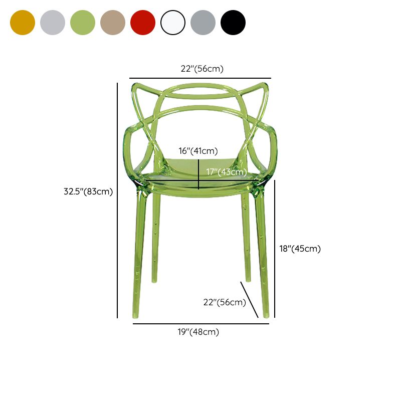 Eigentijdse indoor plastic open achterkant stacking eetstoel stoel