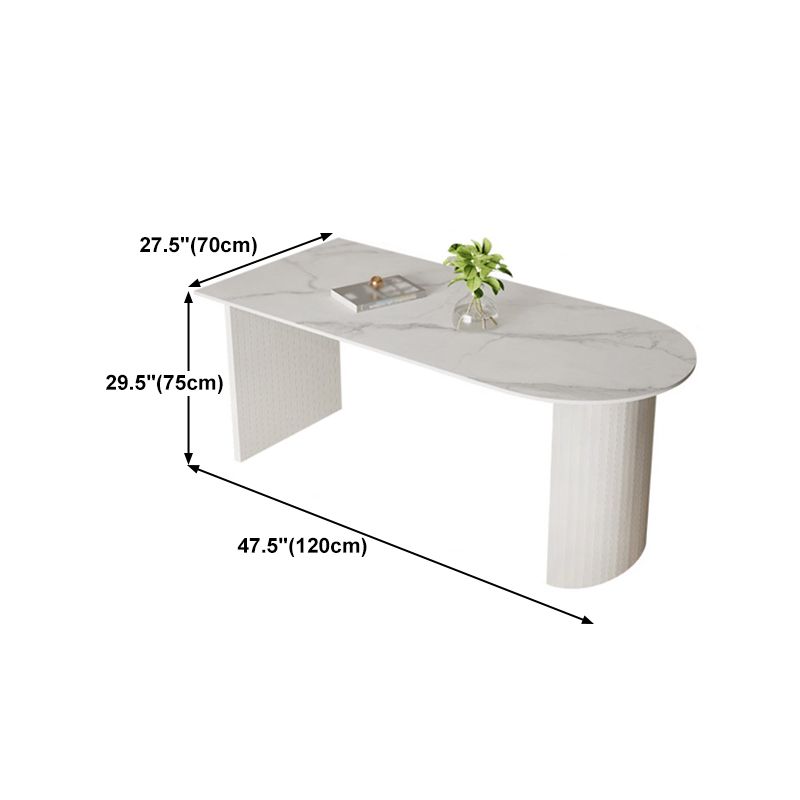 White Two Base Dining Table Modern White Stone Top Dining Table for Living Room Clearhalo 'Dining Tables & Seating' 'Dining Tables' 'dining_table' 'furn' 'furn_dining_table' 'Furniture' 'furniture_dining_table' 'Kitchen & Dining Furniture' 1200x1200_5fea81cd-8c73-4438-b604-4ed063abfd20