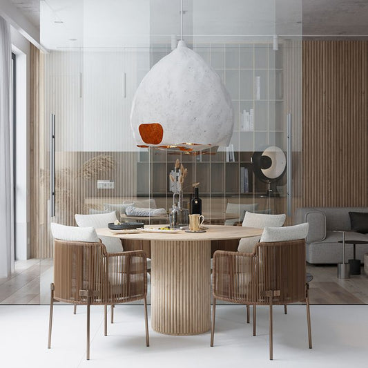 Mesa redonda de comedor base de pedestal moderna mesa fija de madera maciza